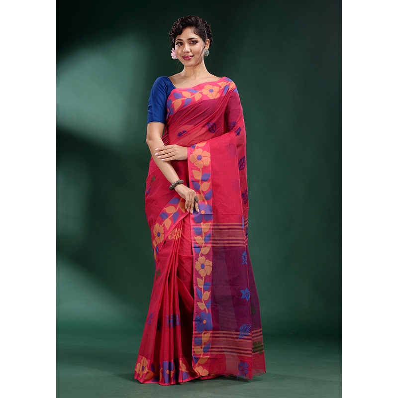 Fuchsia Pure Cotton Saree With Blouse Piece - JD986587548