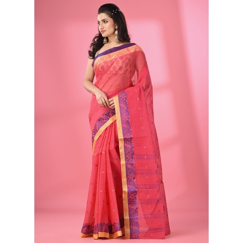 Fuchsia Pure Cotton Saree With Blouse Piece - JD986587549