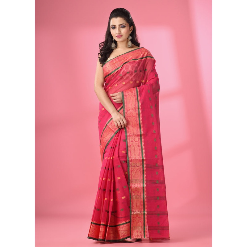 Fuchsia Pure Cotton Saree With Blouse Piece - JD986587550