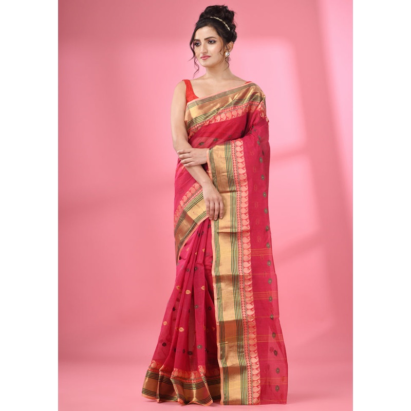 Fuchsia Pure Cotton Saree With Blouse Piece - JD986587551