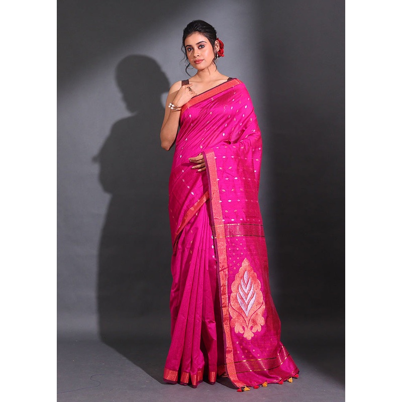 Fuchsia Pure Cotton Saree With Blouse Piece - JD986587552
