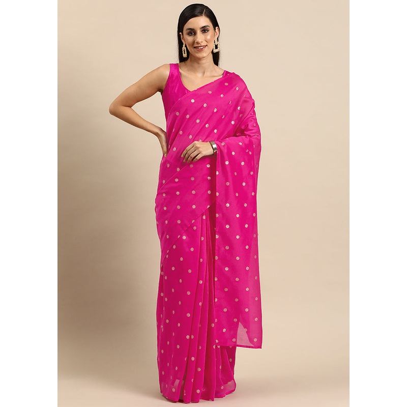 Fuchsia Spun Silk Saree With Blouse Piece - JD986587545