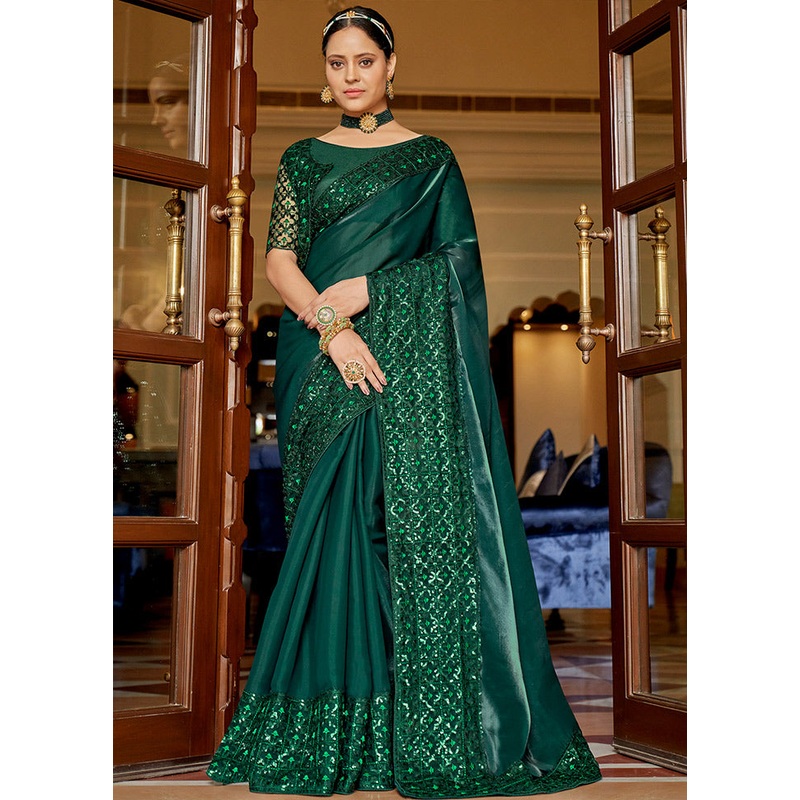 Green Chiffon Silk Saree With Blouse Piece - JD986587539