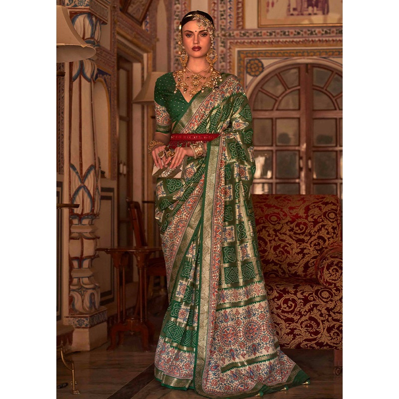 Green Dupion Silk Saree With Blouse Piece - JD986587470
