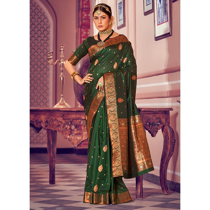 Green Dupion Silk Saree With Blouse Piece - JD986587471