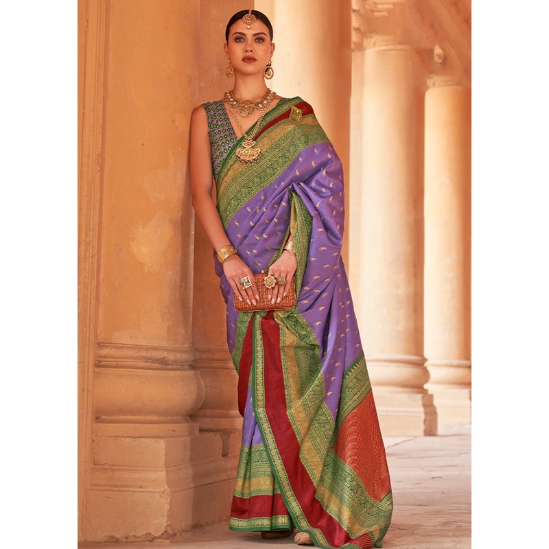 GREEN Dupion Silk Saree With Blouse Piece - JD986587475