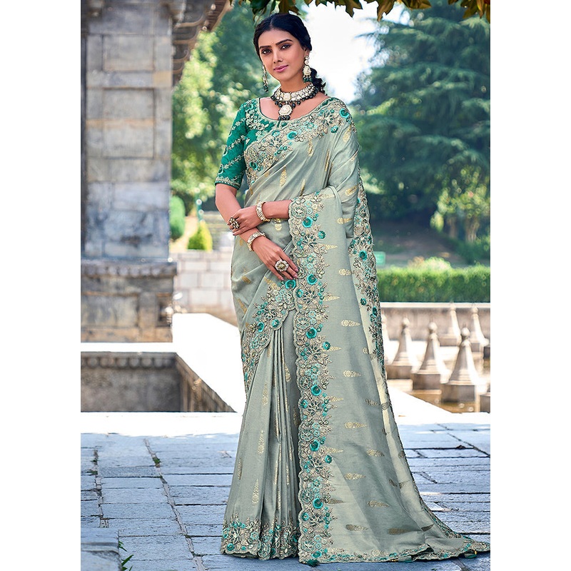 Green Dupion Silk Saree With Blouse Piece - JD986587477