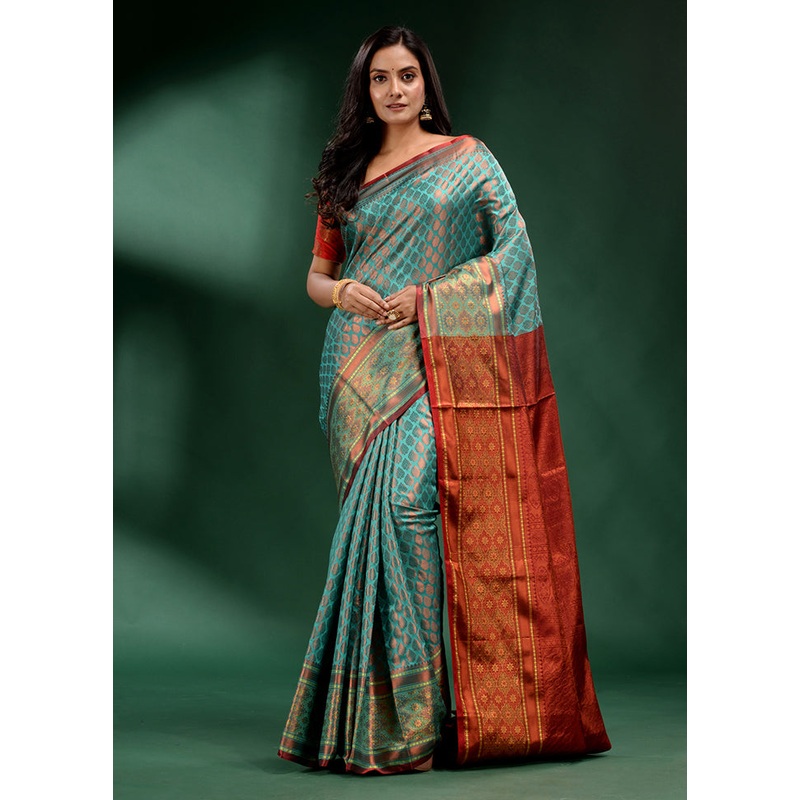 Green Dupion Silk Saree With Blouse Piece - JD986587479