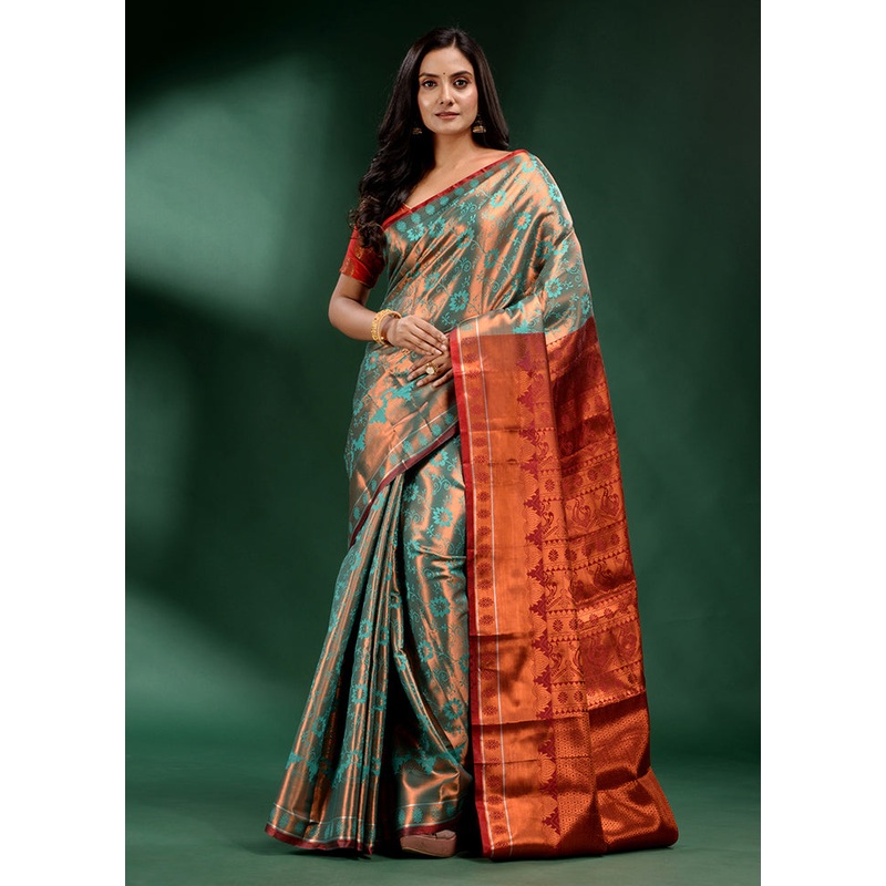 Green Dupion Silk Saree With Blouse Piece - JD986587480