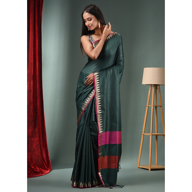 Green Dupion Silk Saree With Blouse Piece - JD986587483