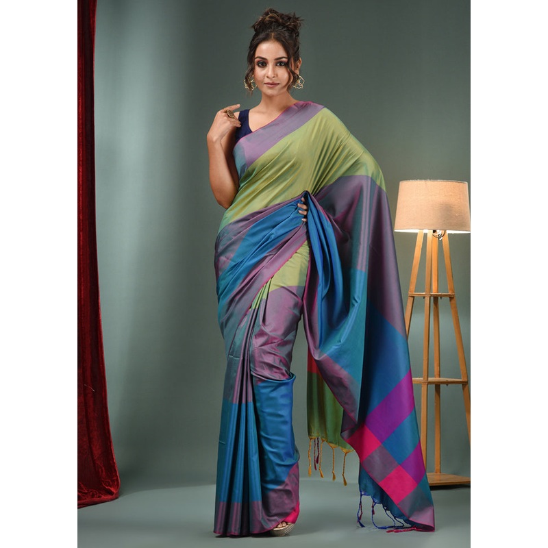Green Dupion Silk Saree With Blouse Piece - JD986587484