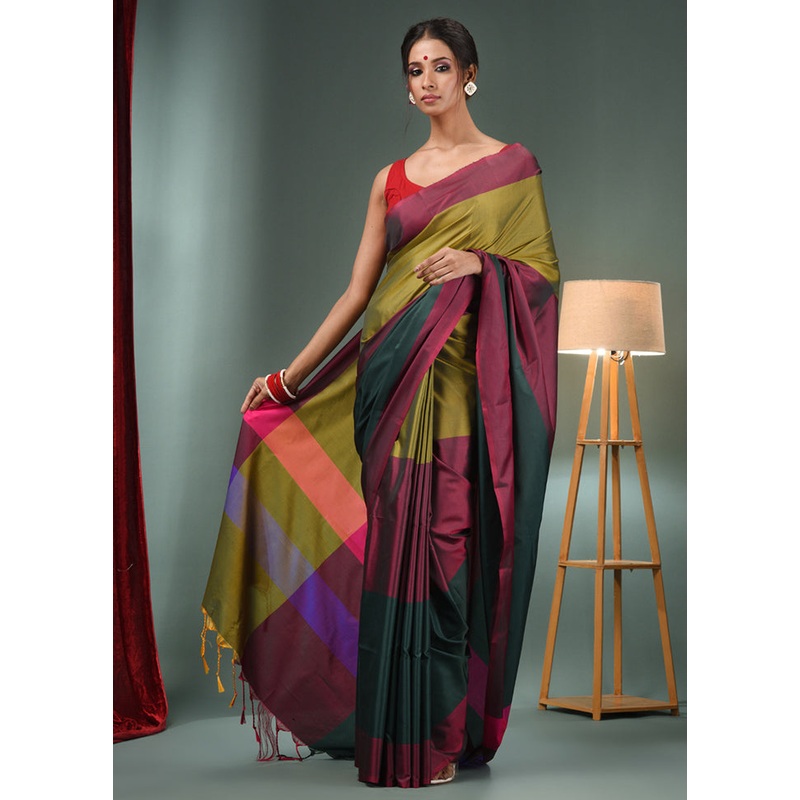 Green Dupion Silk Saree With Blouse Piece - JD986587486