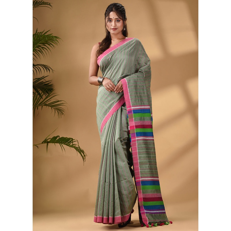 Green Dupion Silk Saree With Blouse Piece - JD986587490