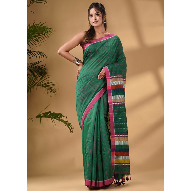 Green Dupion Silk Saree With Blouse Piece - JD986587491