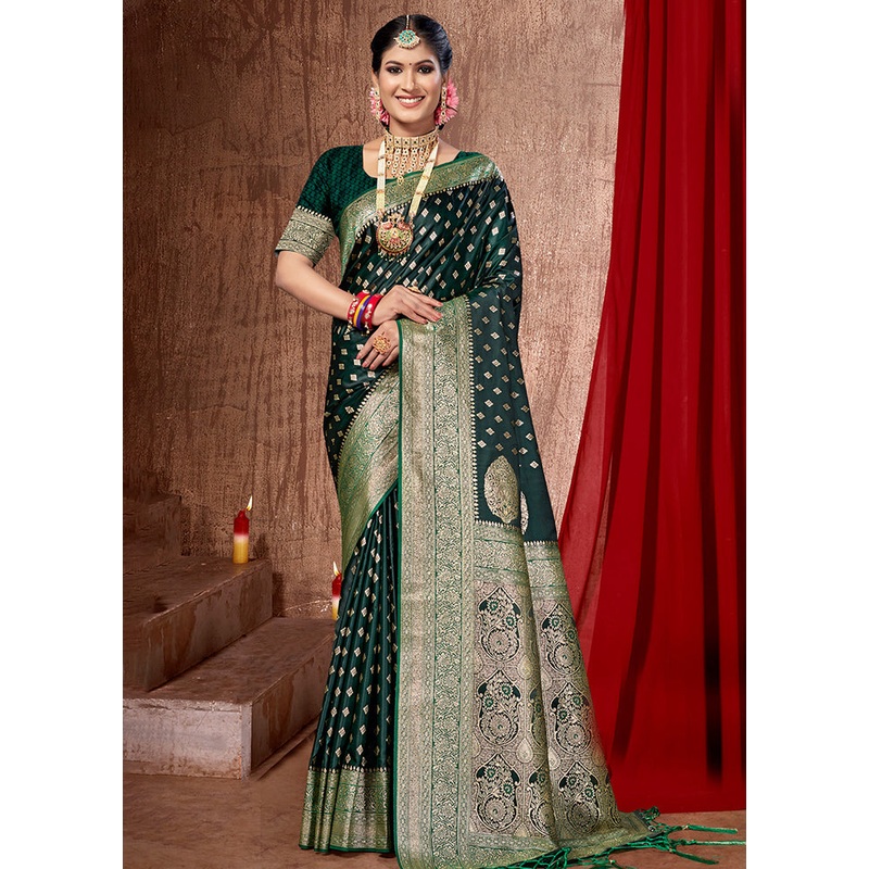 Green Dupion Silk Saree With Blouse Piece - JD986587495