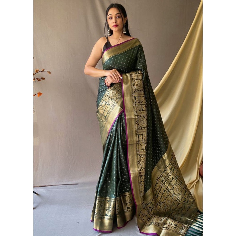 Green Dupion Silk Saree With Blouse Piece - JD986587496