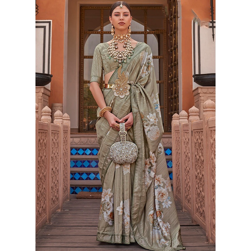 Green Dupion Silk Saree With Blouse Piece - JD986587499