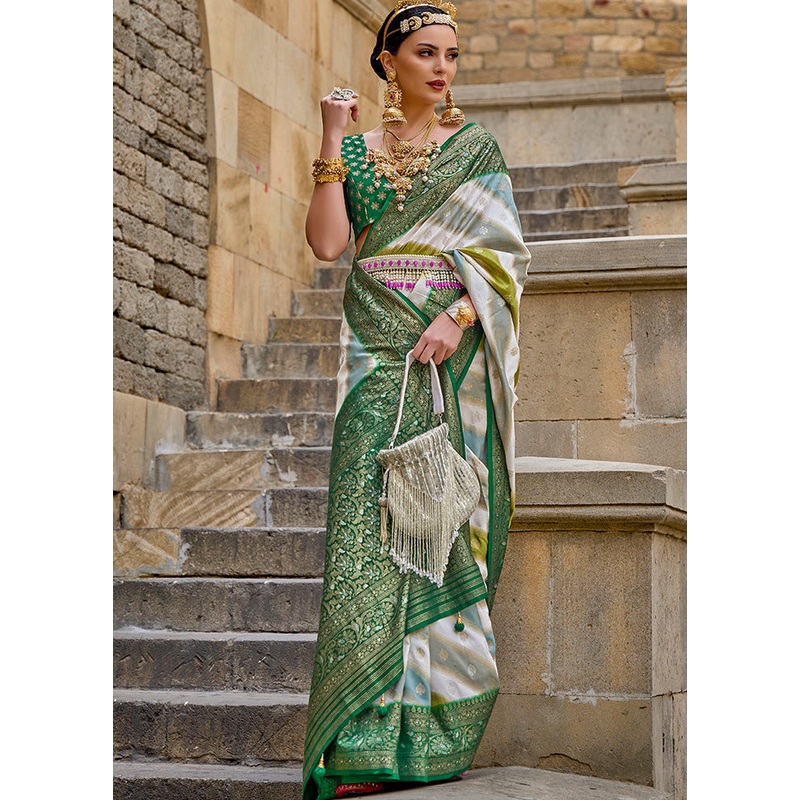 Green Dupion Silk Saree With Blouse Piece - JD986587502