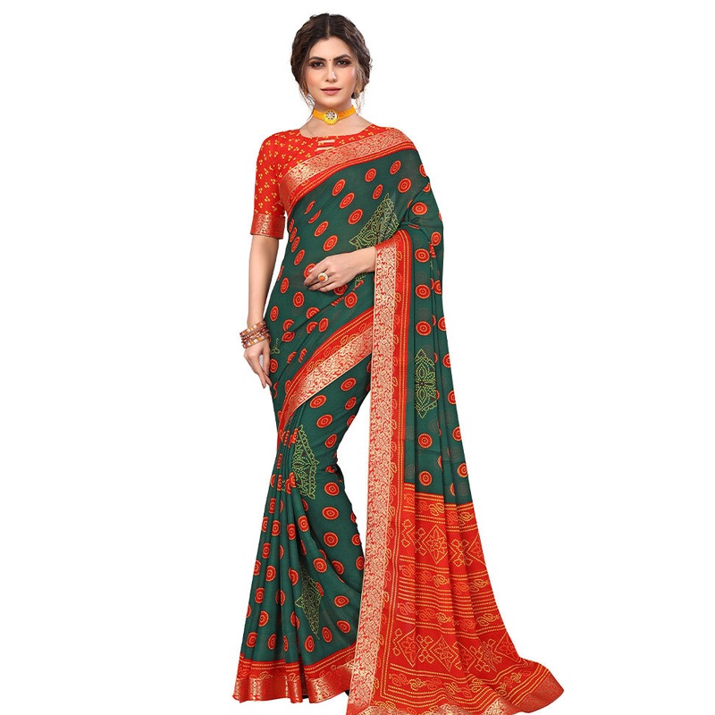 Green Georgette Saree With Blouse Piece - JD986587453