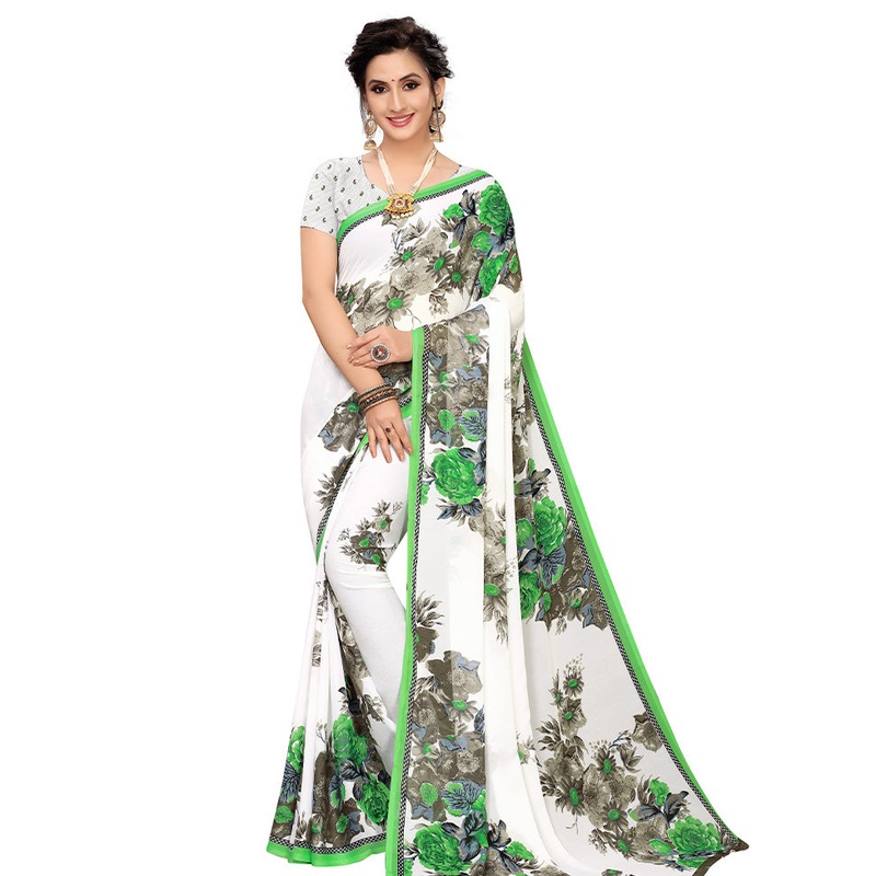 Green Georgette Saree With Blouse Piece - JD986587454