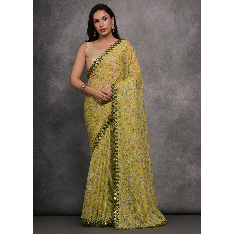 Green Georgette Saree With Blouse Piece - JD986587456
