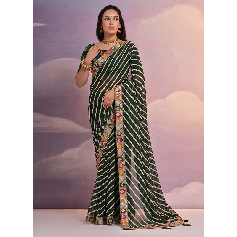 Green Georgette Saree With Blouse Piece - JD986587457