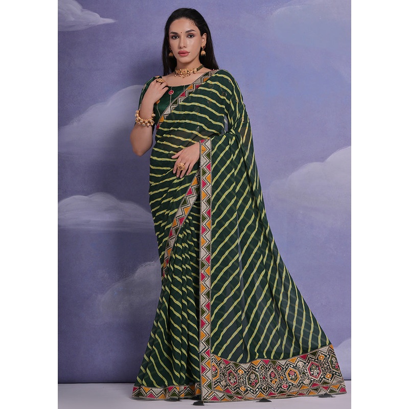 Green Georgette Saree With Blouse Piece - JD986587458