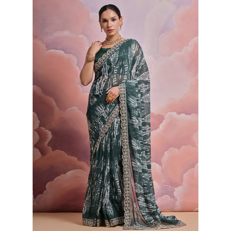 Green Georgette Saree With Blouse Piece - JD986587459