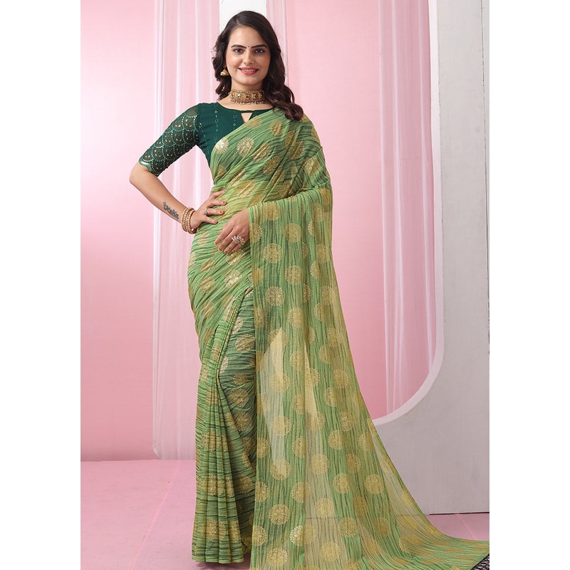 Green Georgette Saree With Blouse Piece - JD986587460