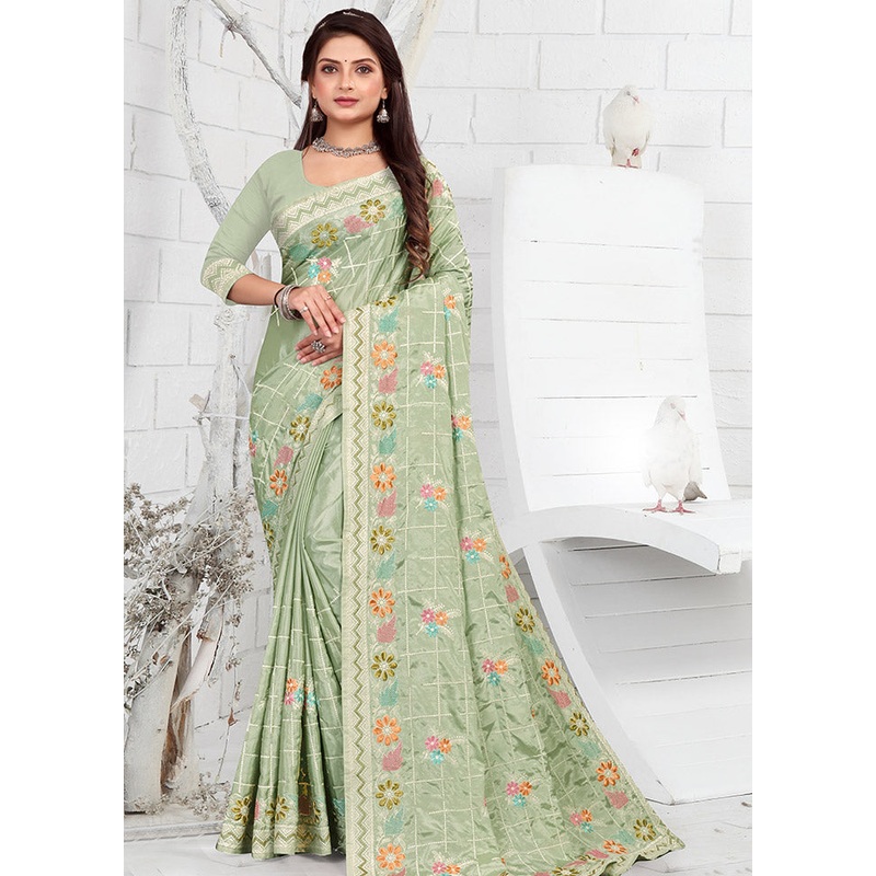 Green Georgette Saree With Blouse Piece - JD986587461
