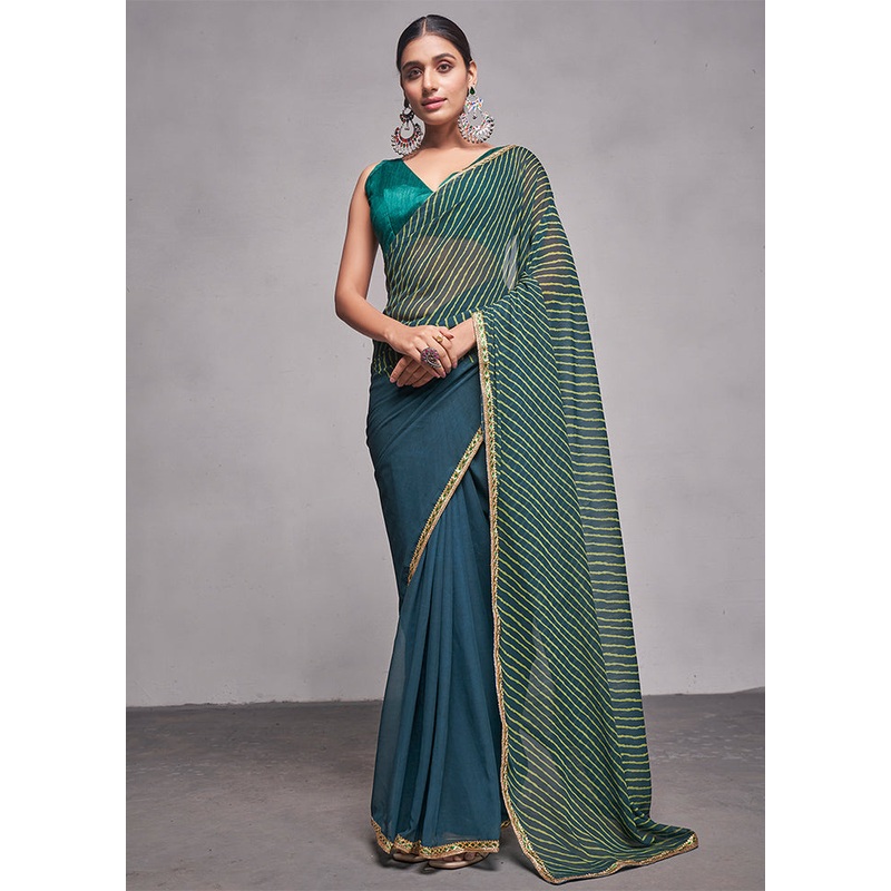 Green Georgette Saree With Blouse Piece - JD986587462