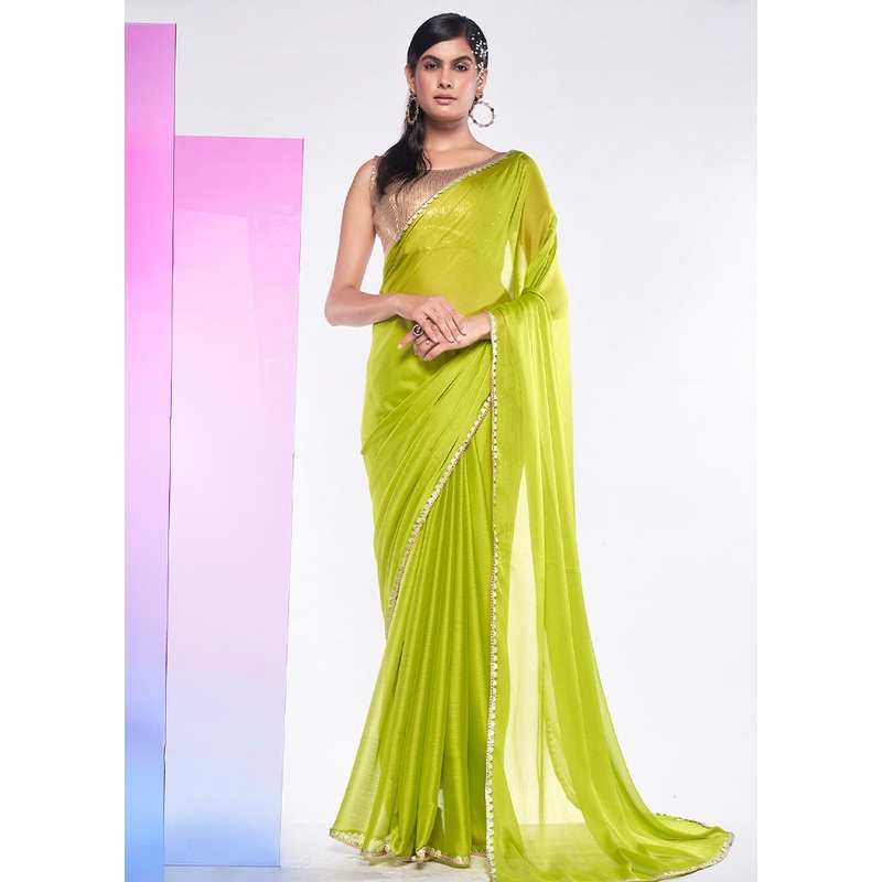 Green Georgette Saree With Blouse Piece - JD986587463