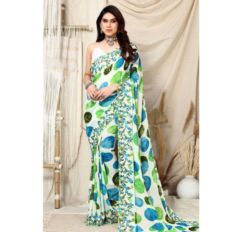 Green Georgette Saree With Blouse Piece - JD986587465