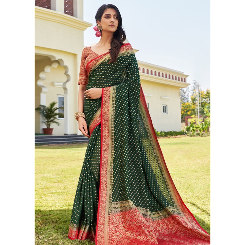 Green Georgette Saree With Blouse Piece - JD986587467
