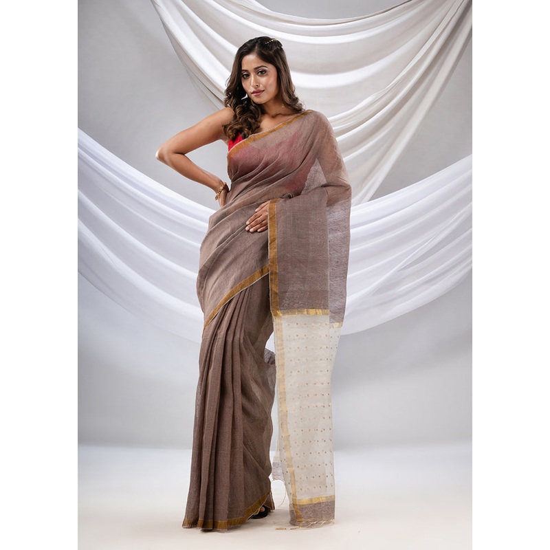 Grey Spun Silk Saree With Blouse Piece - JD986587631