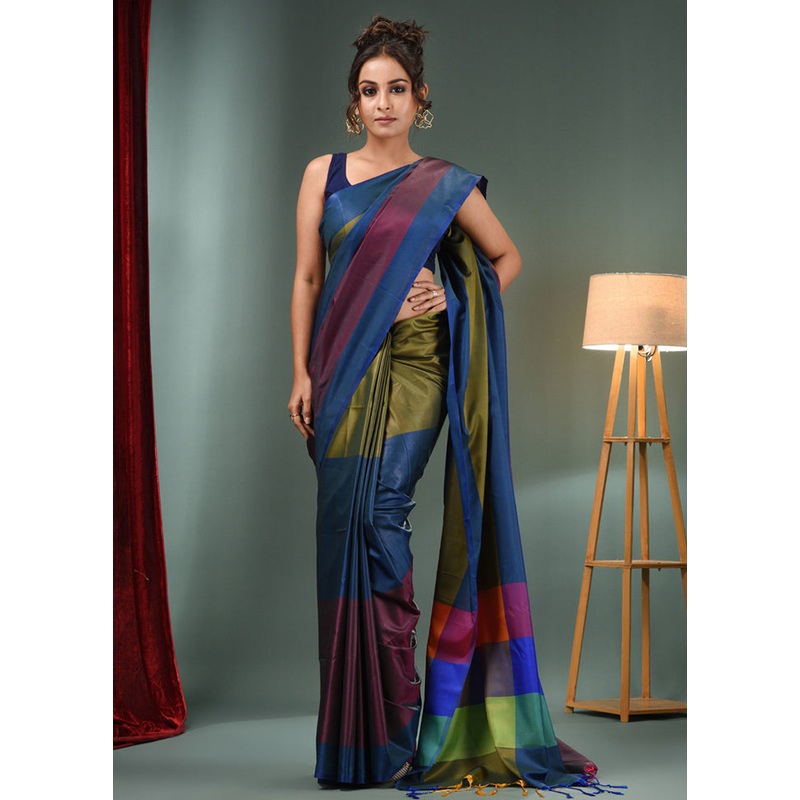 Multicolor Dupion Silk Saree With Blouse Piece - JD986587485