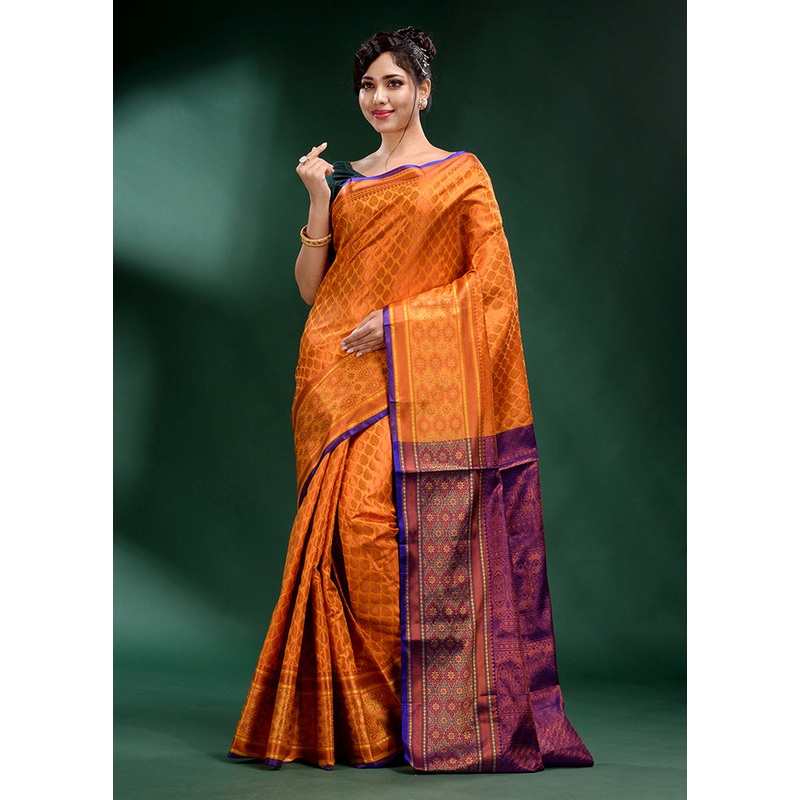Orange Dupion Silk Saree With Blouse Piece - JD986587543