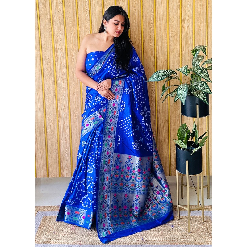 Blue Spun Silk Saree With Blouse Piece - JD986587282