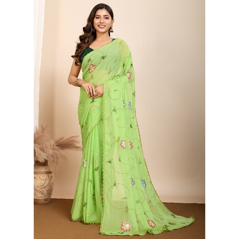 Green Georgette Saree With Blouse Piece - JD986587276