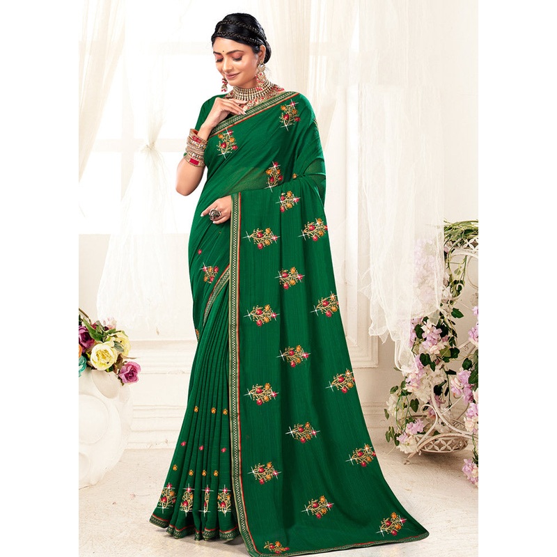 Green Georgette Saree With Blouse Piece - JD986587451