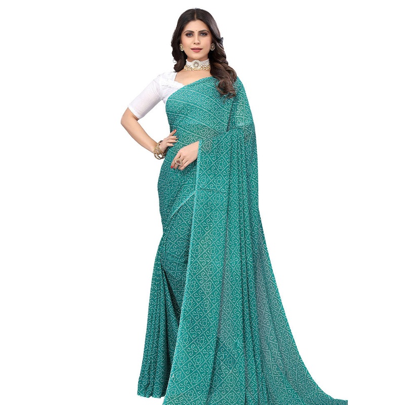 Green Georgette Saree With Blouse Piece - JD986587452