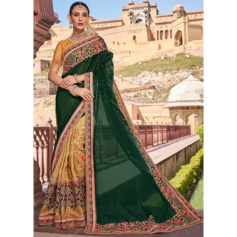 Green Silk Saree With Blouse Piece - JD986587377