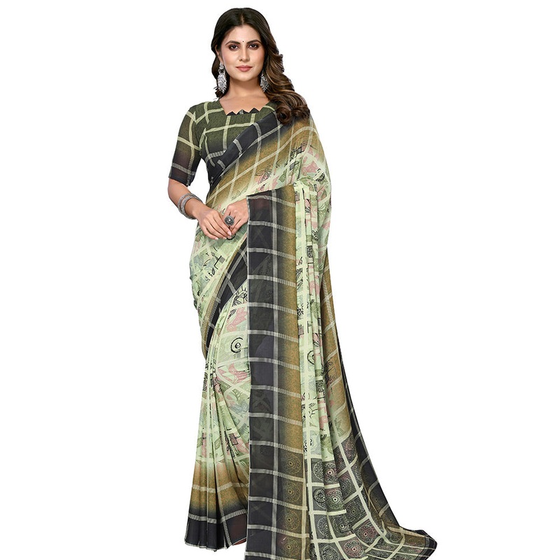 Green Silk Saree With Blouse Piece - JD986587378