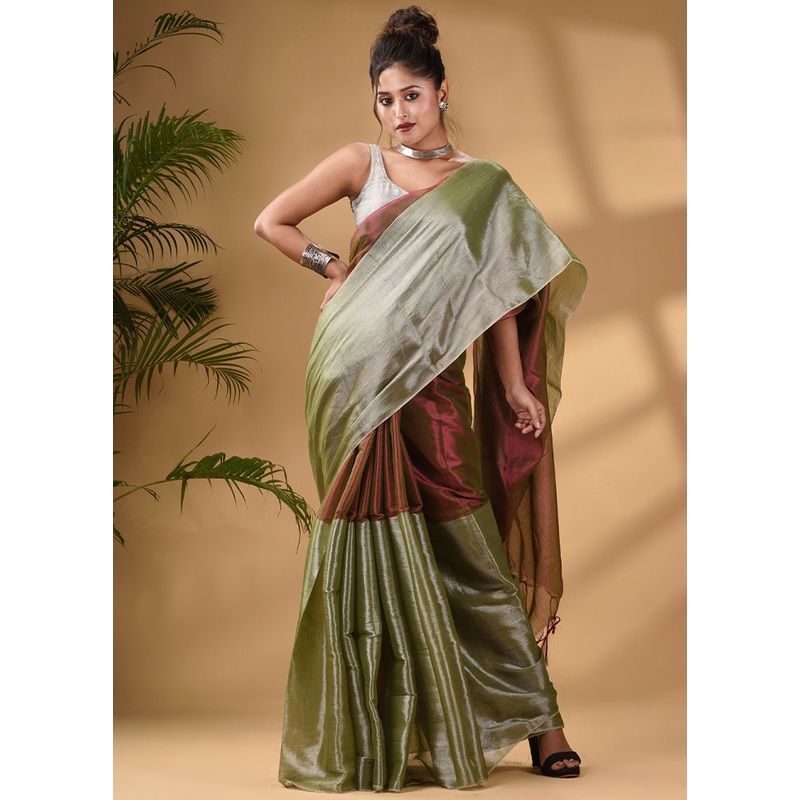 Green Silk Saree With Blouse Piece - JD986587380