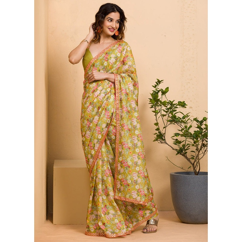 Green Silk Saree With Blouse Piece - JD986587383