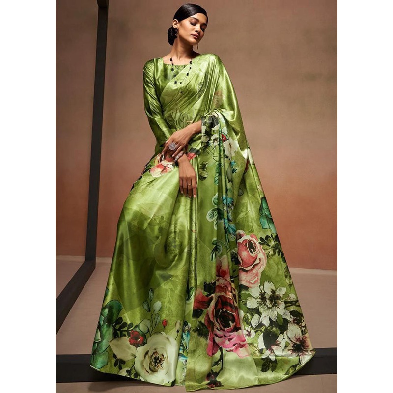 Green Silk Saree With Blouse Piece - JD986587386