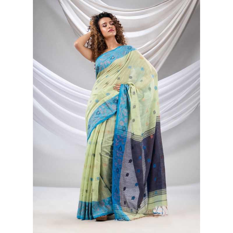 Green Tissue Saree With Blouse Piece - JD986587352