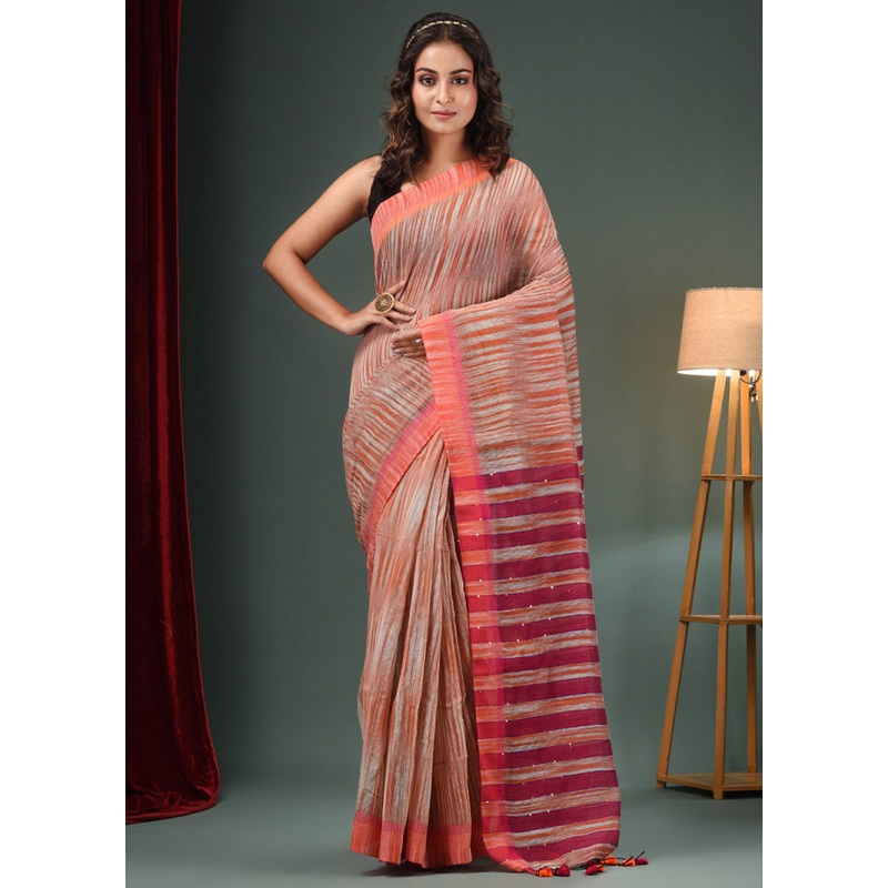Grey Cotton Saree With Blouse Piece - JD986587336