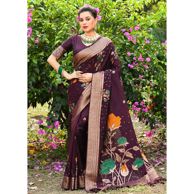 Grey Dupion Silk Saree With Blouse Piece - JD986587313