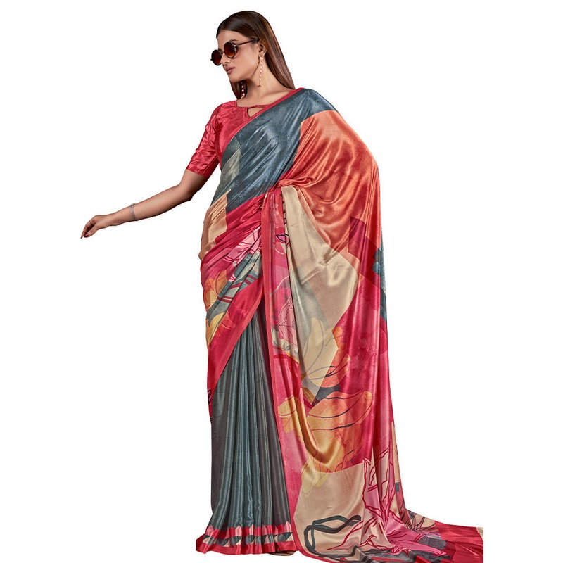 Grey Dupion Silk Saree With Blouse Piece - JD986587323